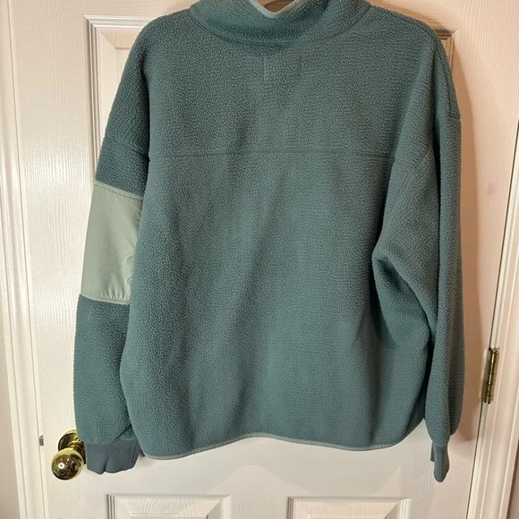 Madewell Large Teal Blue Sherpa Snap Front Zip Jacket Fleece Utility Pkt - Picture 3 of 6